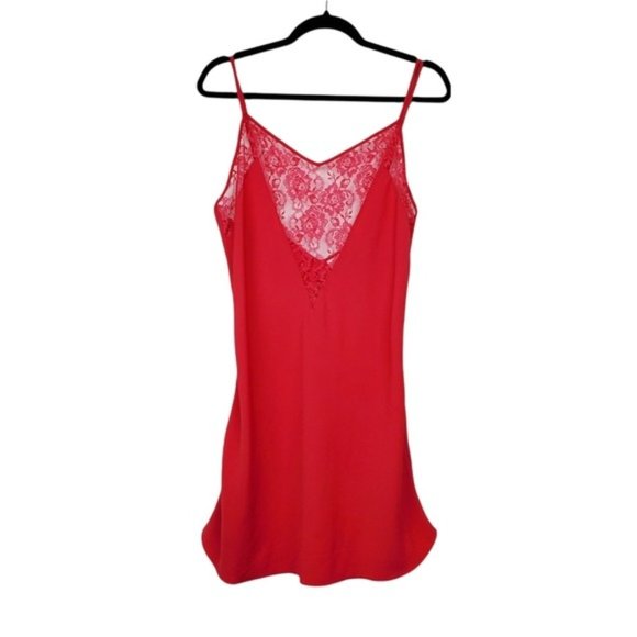 Victoria's Secret Vintage Gold Label Red Sheer Lace Bodice Night Slip Size L - Picture 5 of 7